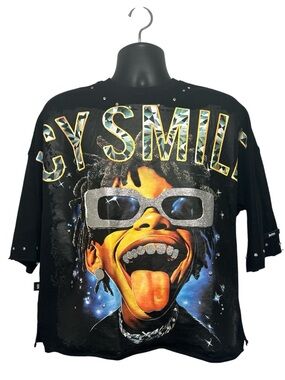 Switch Remarkable “Icy Smile” Rhinestone Graphic Cropped Top (M)